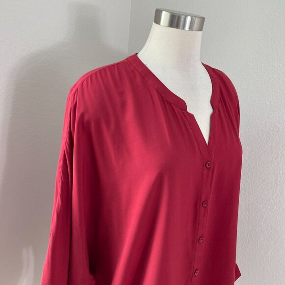 NEW Catherines Womens Plus 2X 22/24W Burgundy Button Up Blouse Shirt Top V Neck - Picture 3 of 11